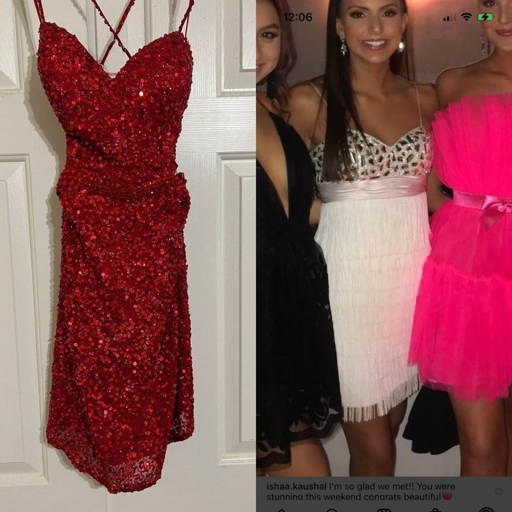 white sherri hill fringe dress
